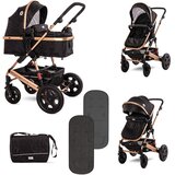 Lorelli LORA LUXE Black Kolica 2u1: Košara + Zimska Navlaka + Putna Torba (0mj+) - (do 15kg/96cm) Cijene