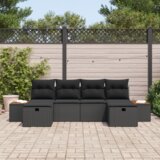 vidaXL set vrtnega kavča s 6-delci in blazinami črnega poli ratana | Shoptok.si