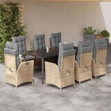 vidaXL vrtna jedilna garnitura 9-delna z blazinami bež poli ratan, (21146914) | Shoptok.si