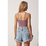  Women's Lilac Brown 2-Pack Straps Knitted Crop Bustier Blouse | Shoptok.si