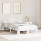 vidaXL Posteljni okvir z naslonom Beli 140x190 cm Trdn borov les | Shoptok.si