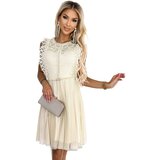 numoco basic 454-3 GRETA sukienka z koronką i złotym paskiem - BEŻOWA | Shoptok.si