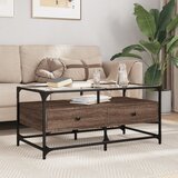 vidaXL Stolić sa staklenom površinom boja hrasta 98,5x50x45 cm čelik | shoptok.hr