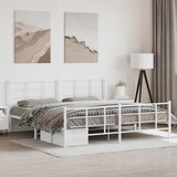 Maison Chic Kovinski Posteljni okvir - Dvoposteljna postelja - Zakonska postelja z vzglavjem in vznožjem bel 193x203 cm, (21697128) | Shoptok.si