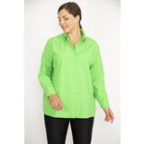 Şans Women's Plus Size Green Front Buttoned Long Sleeve Shirt Cene