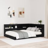vidaXL Skladiščni naslon s polico z vzglavjem Črni hrast 140 cm Konstruiran les | Shoptok.si