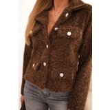 Kesi Włoski Women's jacket with wool in a fluffy texture and decorative buttons mocha Cene