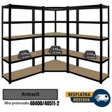 Ugaona polica 180x90x90x40cm, 5x175kg + 2 police 180x90x40cm, 5x175kg antracit