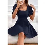 Dewberry 48753 Mini Size Balloon Sleeve Crepe Dress-NAVY BLUE