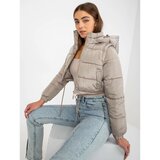 Fashion Hunters Dark beige short 2-in-1 winter jacket with a hood Cene