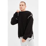 Trendyol black men's oversize crew neck bias detailed knitwear sweater Cene