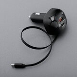 forcell Auto punjač F-Energy Alu USB C + USB A + uvlačivi kabel USB C PD QC4.0 SFC2.0 3A 75W crni | shoptok.hr