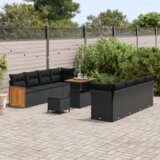 vidaXL 11-dijelni set vrtnog kauča s jastučićima crni poli ratan akacija | shoptok.hr