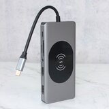  Adapter Type C na LAN Gb, Wireless PC, SD card, TF, Type C, 3xUSB 3.0, 2xUSB 2.0, Audio, 2xHDMI i VGA, 14 u 1, 20cm kabl, Sivi | Eponuda.com