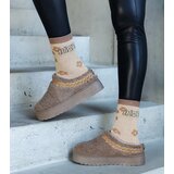  Brown platform snow boots with low shaft and embroidered pattern Greene Cene