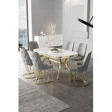 Hanah home trpezarijski set Epal, sto i 6 stolica, ploča u dekoru belog mermera, zlatne noge, siva tkanina Babyface | Eponuda.com