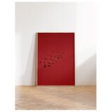 Wallxpert uramljena slika 115209, jato crnih ptica na tamnocrvenoj pozadini, 50 x 70 cm, ram u boji prirodnog drveta Cene