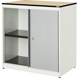 mauser Omara z drsnimi vrati, VxŠxG 818 x 800 x 432 mm, plošča s polnim jedrom, 1 polica, čista bela / aluminijasto siva / javor | Shoptok.si