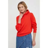 Calvin Klein Jeans Pulover ženska, rdeča barva, s kapuco