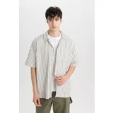 Defacto Relax Fit Wide Collar Striped Combed Cotton Short Sleeve Shirt