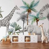  Foto tapeta - Jungle Animals Wallpaper for Children\'s Room in Cartoon Style 150x105 Premium | shoptok.hr