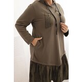 Kesi Włoski Plus Size women's cotton dress with a hood and ruffle khaki | shoptok.hr