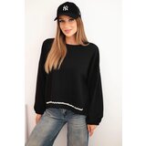 Kesi Włoski Women's sweatshirt with decorative finishing at the bottom black Cijene