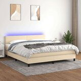  Box spring postelja z vzmetnico LED krem 180x200 cm blago | Shoptok.si