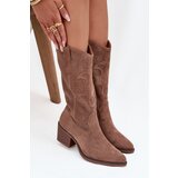 Boto Openwork Cowboy Boots Women's Heeled Dark Beige Olivette | shoptok.hr