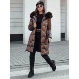 DStreet Kurtka damska STYLOWQ długa pikowana z futerkiem kawowa | shoptok.hr