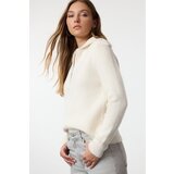Trendyol Ecru Wool Wide Pattern Turn-down Collar Zippered Knitwear Sweater | Shoptok.si