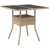 vidaXL Vrtna miza s stekleno ploščo bež 80x80x75 cm poli ratan | Shoptok.si