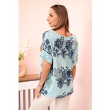 Kesi Włoski Women's cotton blouse with short sleeves and a floral pattern mint | Shoptok.si
