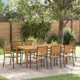 vidaXL 9-delni jedilni set za vrt Črno Poli Rattan Akacija | Shoptok.si