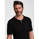 Ombre Men's openwork polo shirt with zipper at neckline - black | Shoptok.si