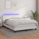 vidaXL Box spring postelja z vzmetnico LED bela 140x190cm umetno usnje | Shoptok.si