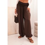 Kesi Włoski Women's viscose trousers with wide leg and ruffles brown | Shoptok.si