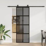 vidaXL Drsna vrata z opremo črna 76x205 cm kaljeno steklo | Shoptok.si