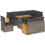 vidaXL Vrtna sedežna garnitura z blazinami 9-delna siv ratan/akacija | Shoptok.si