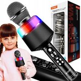  USB aku. 1200mAh bluetooth SD karaoke mikrofon z zvočnikom RGB LED črn | Shoptok.si