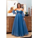 Carmen Indigo Tulle Low Sleeve Engagement Evening Dress. | Shoptok.si