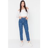 Trendyol Dark Blue Embroidered High Waist Mom Jeans | Shoptok.si