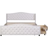Lumor Oblazinjena postelja za odrasle iz umetnega usnja – 180x200 cm – z 2 predaloma – bela, (22150936) | Shoptok.si