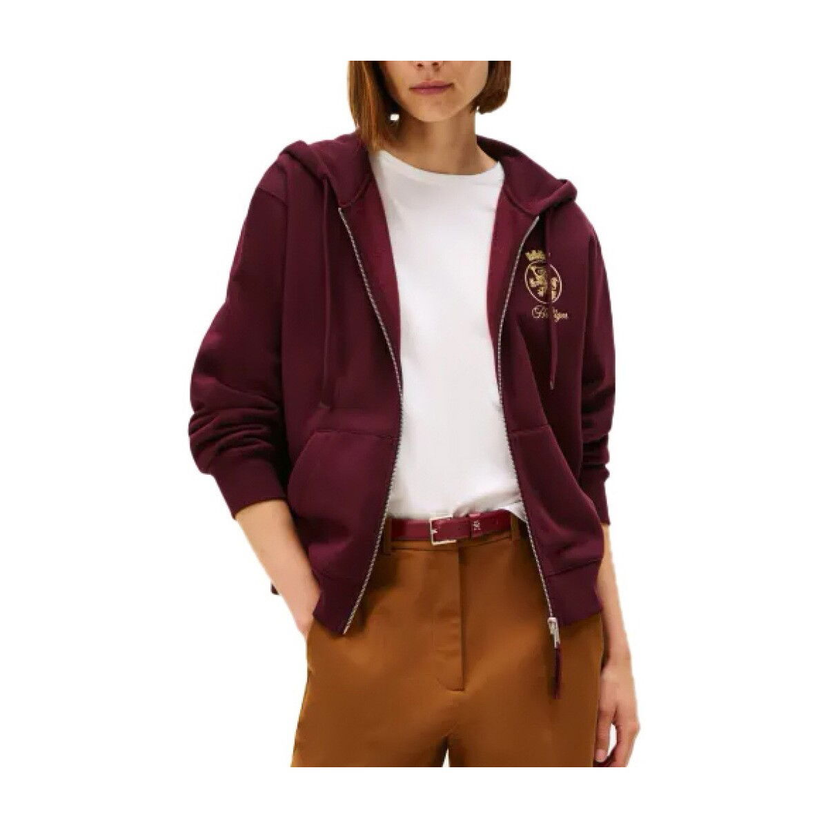 Tommy Hilfiger Puloverji GOLD CREST TERRY ZIP THR Bordo Cene
