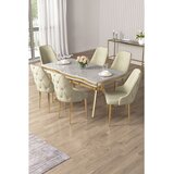 Hanah home trpezarijski set Vae, sto i 6 stolica, ploča u dekoru belog mermera, zlatne noge, krem tkanina Babyface | Eponuda.com