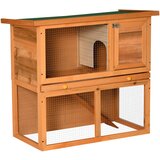 PawHut dvonadstropna kletka za kunce, zunanja kletka za kunce iz smrekovega lesa, 90x45x80 cm, (20744639) | Shoptok.si
