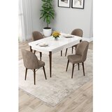 Hanah home trpezarijski set Rut, sto na razvlačenje i 4 stolice, bela ploča, noge boje oraha, kapućino tkanina Babyface | Eponuda.com