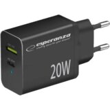 USB punjač Type-C + USB-A, ESPERANZA QUICK POWER CHARGER 20W USB-C PD 20W / USB-A QC 3.0 18W BLACK, EZC105K  USB punjač Type-C + USB-A, ESPERANZA QUICK POWER CHARGER 20W USB-C PD 20W / USB-A QC 3.0 18W BLACK, EZC105K Slike