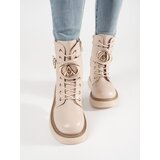 Shelvt Beige lace-up ankle boots for women | shoptok.hr