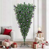 vidaXL Obrnjen umetni božični drevesec s setom kroglic Zelena 210 cm | Shoptok.si